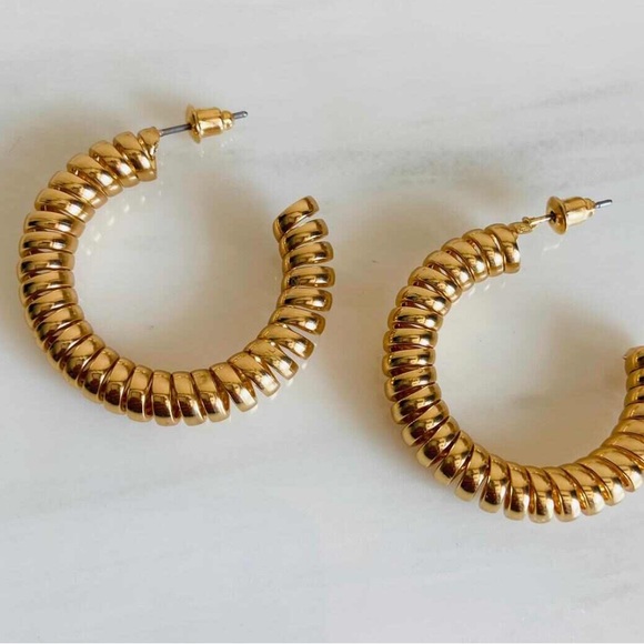 Spiral Gold Hoops - Picture 7 of 12